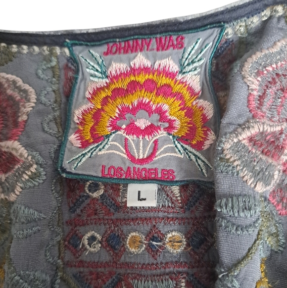Johnny Was Cherelle Gray Velvet Embroidered Drape Peasant Boho Blouse Sz L - Picture 3 of 4